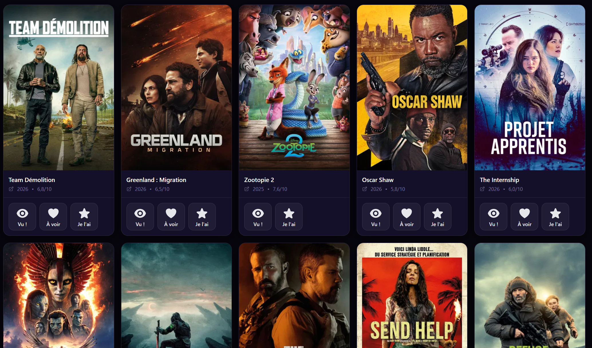 capture d'écran des listings